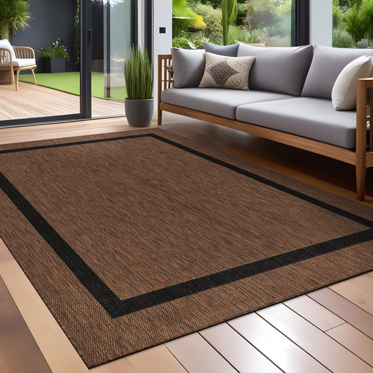 Brown and Black Rectangular Synthetic Indoor/Outdoor Rug