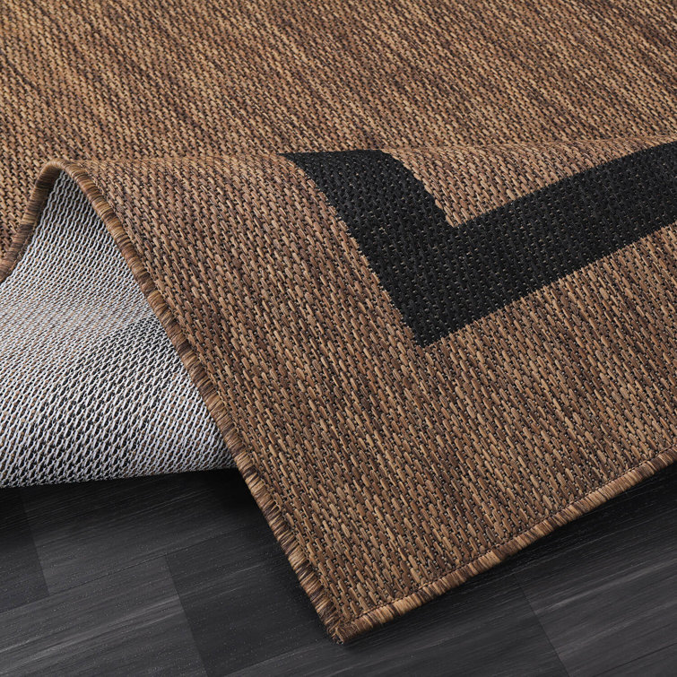 Brown and Black Rectangular Synthetic Indoor/Outdoor Rug