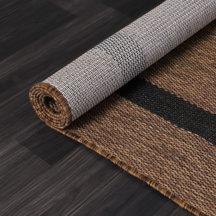 Brown and Black Rectangular Synthetic Indoor/Outdoor Rug