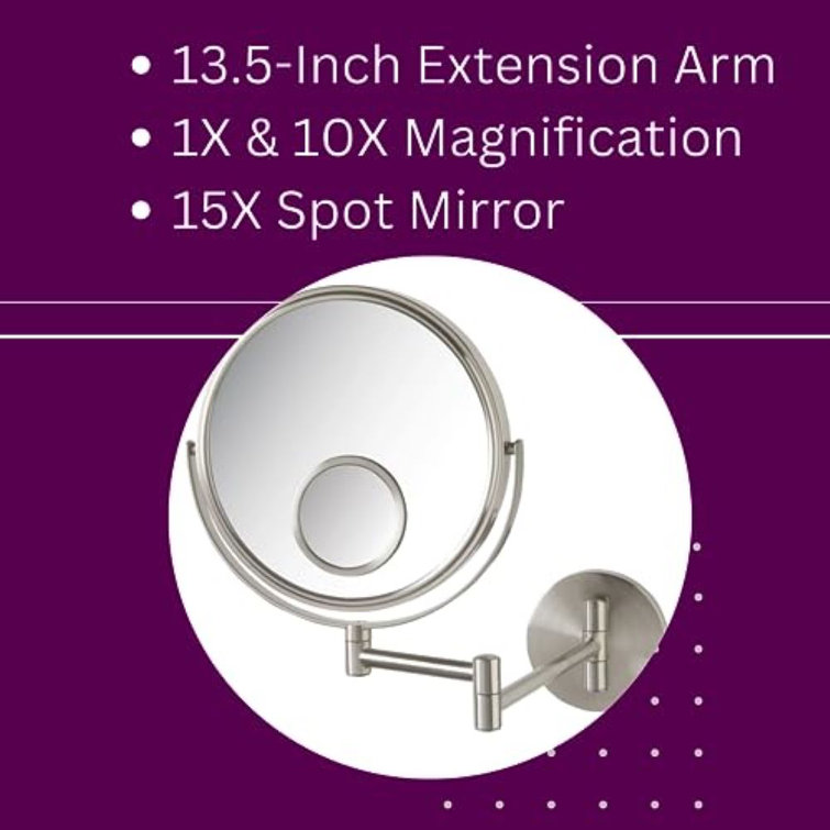 Elegant Nickel Finish 12.5'' Wall Mounted Magnifying Mirror