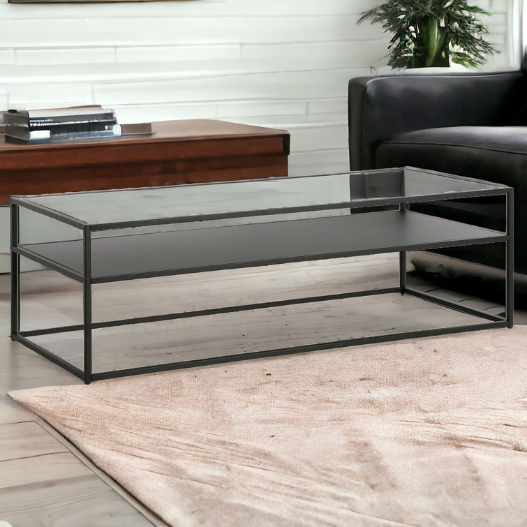 Ada 46'' Rectangular Blackened Bronze Metal & Glass Coffee Table