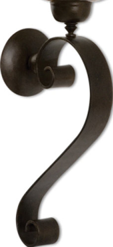Antiqued Bronze Hand-Forged Iron and Amber Glass Candle Wall Sconce