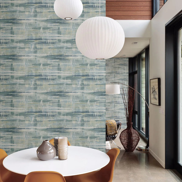Marari Teal and Light Blue Distressed Abstract Wallpaper Roll