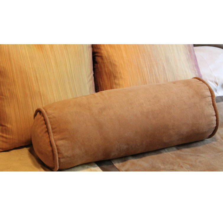 Saddle Brown Microsuede Double-Corded Bolster Pillows, 20" x 8", Set of 2