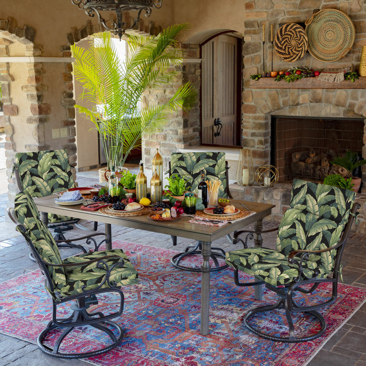 Onyx Cebu Tropical Leaf Pattern Outdoor Dining Chair Cushion
