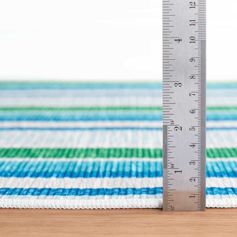 Cobalt and Green Stripe Synthetic Washable 2x3 Rug
