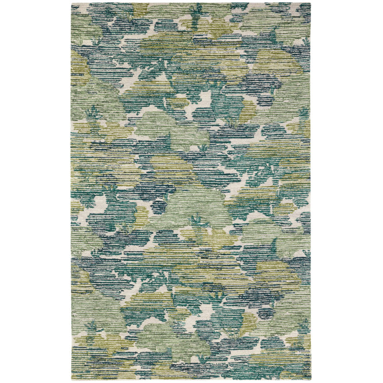 Handmade Green and Blue Wool Rectangular 10' x 14' Rug