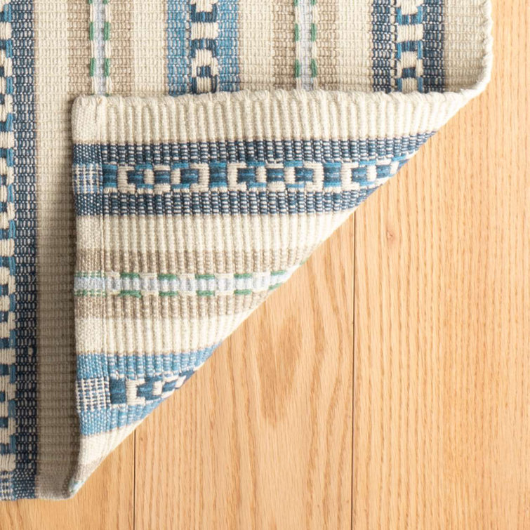 Indigo Blue and White Flat Woven Wool Cotton Runner Rug