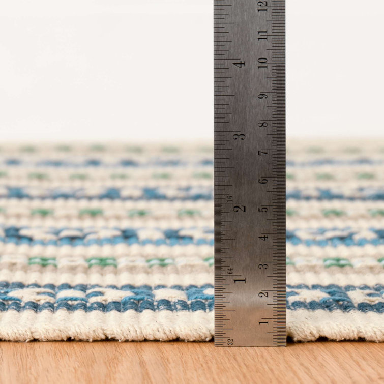 Indigo Blue and White Flat Woven Wool Cotton Runner Rug