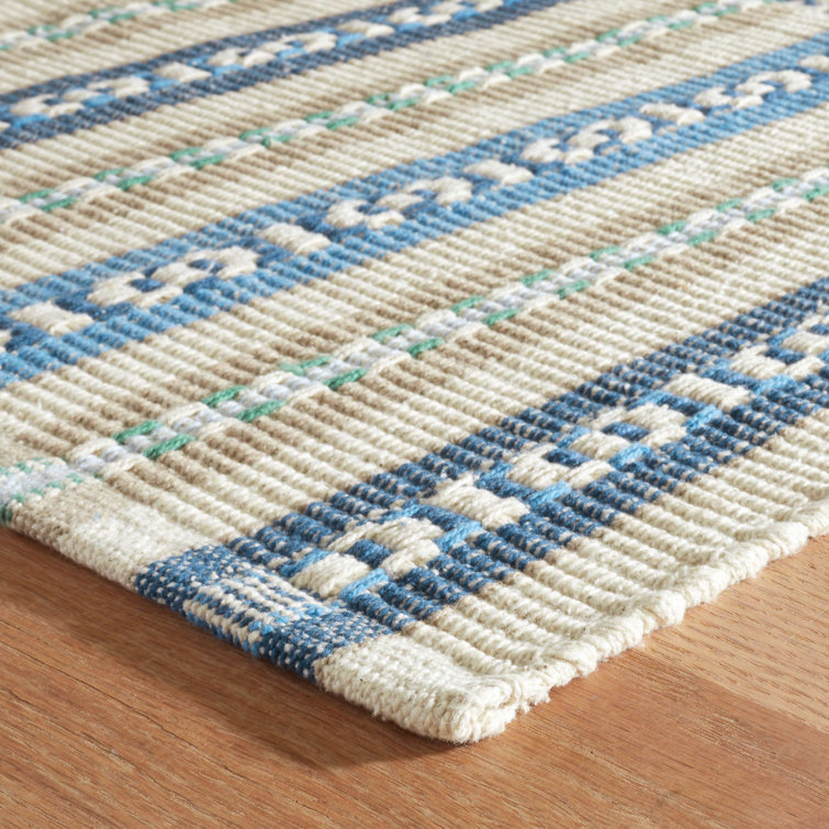 Indigo Blue and White Flat Woven Wool Cotton Runner Rug