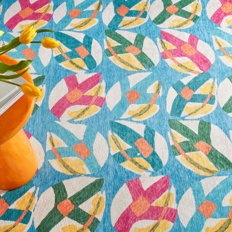 Spring Multicolor Synthetic Rectangular Washable Rug 2' x 3'