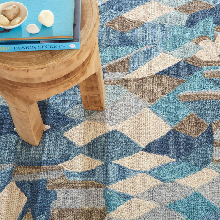 Handmade Blue Wool Rectangular Rug 2' x 3'