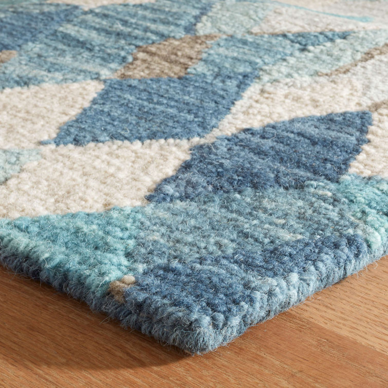 Handmade Blue Wool Rectangular Rug 2' x 3'