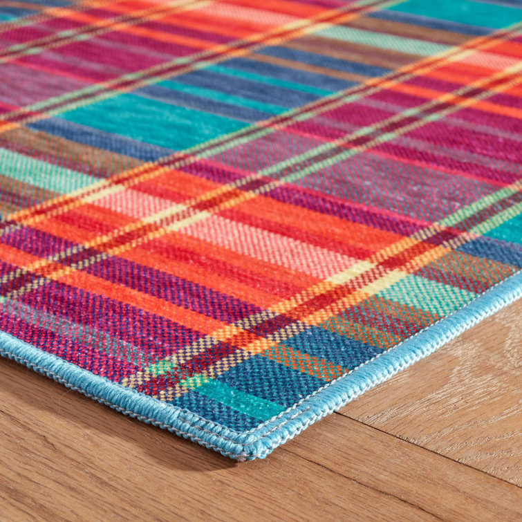 Frances Valentine Blue and Multicolor Machine Washable Rug 2' x 3'