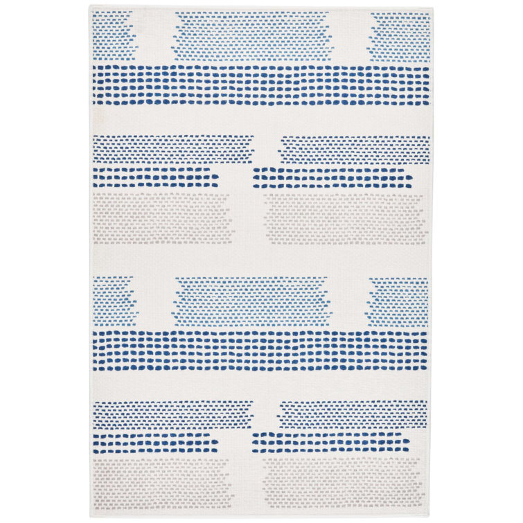 Navy and White Synthetic Rectangular 2x3 Washable Rug