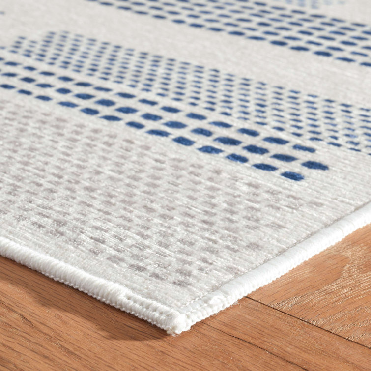 Navy and White Synthetic Rectangular 2x3 Washable Rug