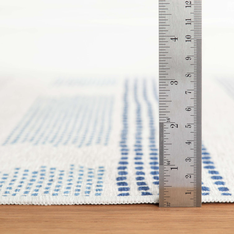 Navy and White Synthetic Rectangular 2x3 Washable Rug