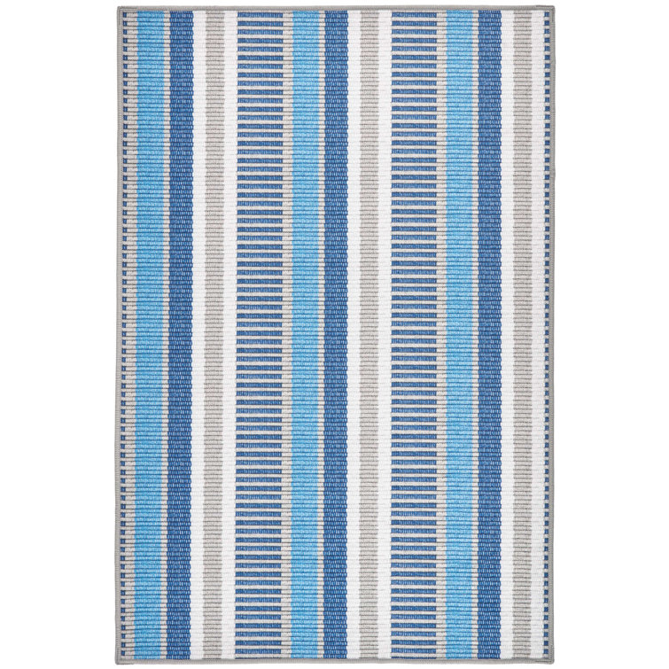 Cobalt and Green Stripe Synthetic Washable 5x8 Rug