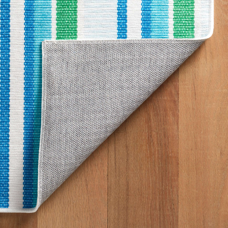Cobalt and Green Stripe Synthetic Washable 2x3 Rug