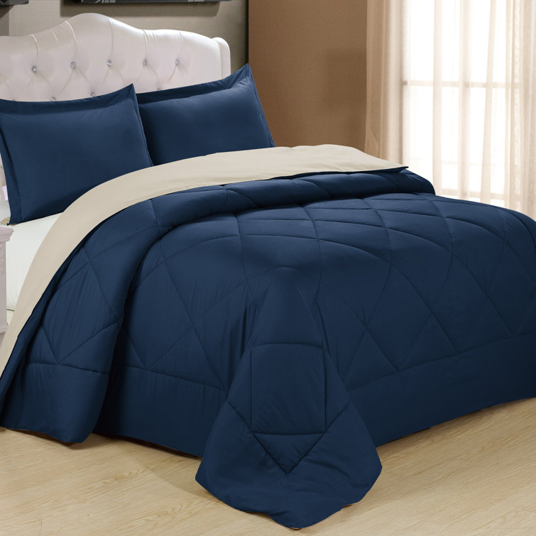 Twin Blue and Stone Reversible Microfiber Comforter Set