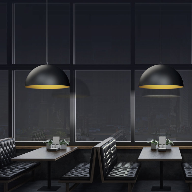 16" Black and Gold Aluminum Dome Pendant Light