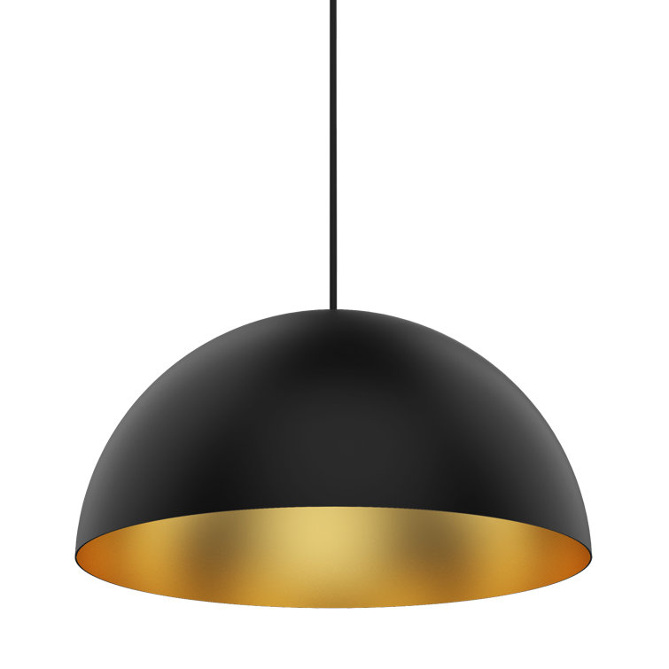 16" Black and Gold Aluminum Dome Pendant Light