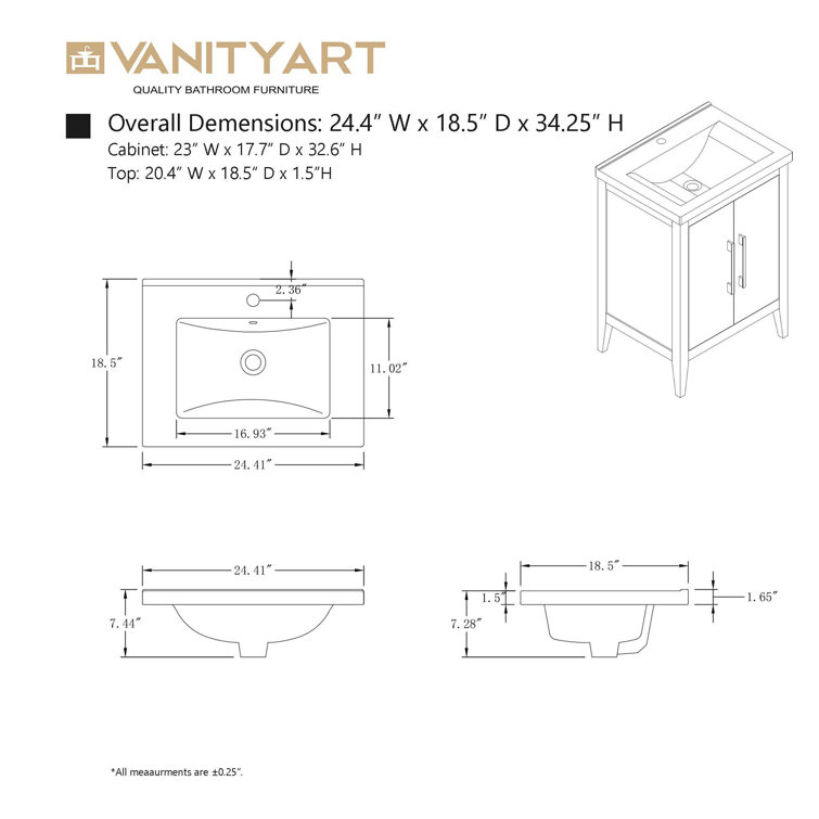 Natural Oak and Matte Black 24" Single Bathroom Vanity with Ceramic Top