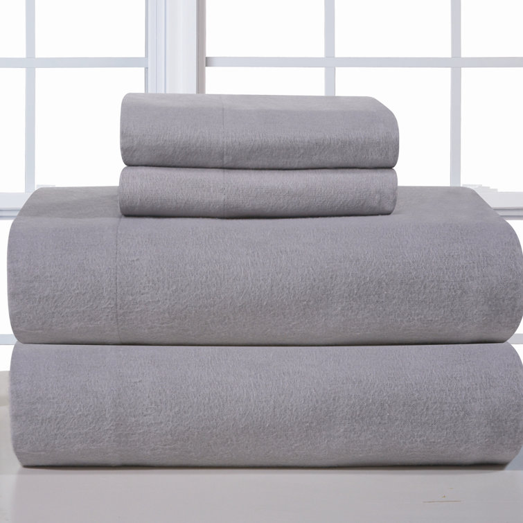 Heather Grey Twin Cotton Flannel Sheet Set