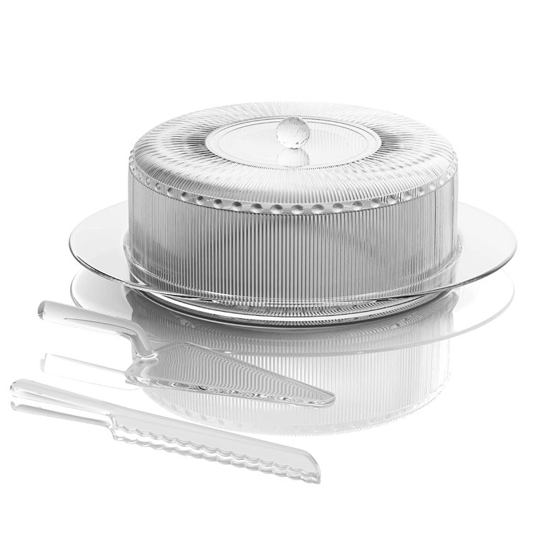 Clear Ribbed Acrylic Cake Stand with Dome Cover