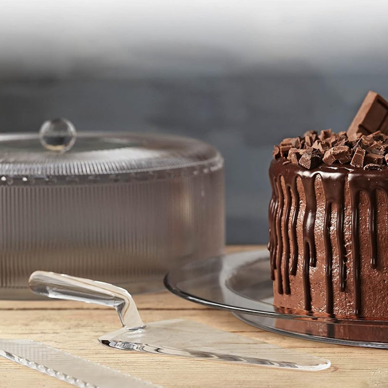 Clear Ribbed Acrylic Cake Stand with Dome Cover