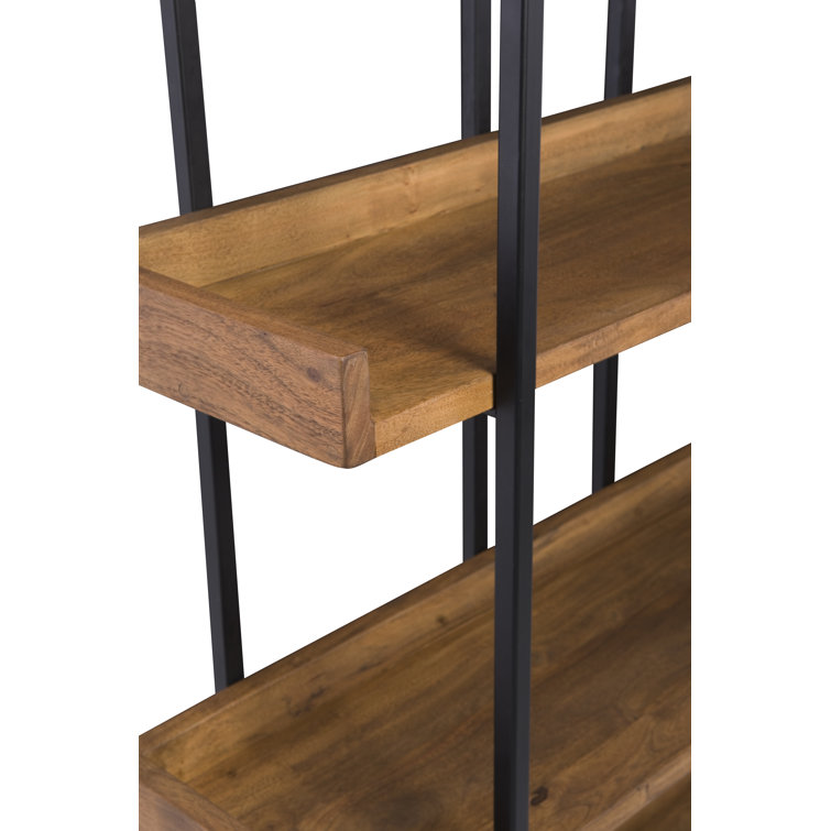 Light Brown Wood and Iron 5-Tier Industrial Bookcase