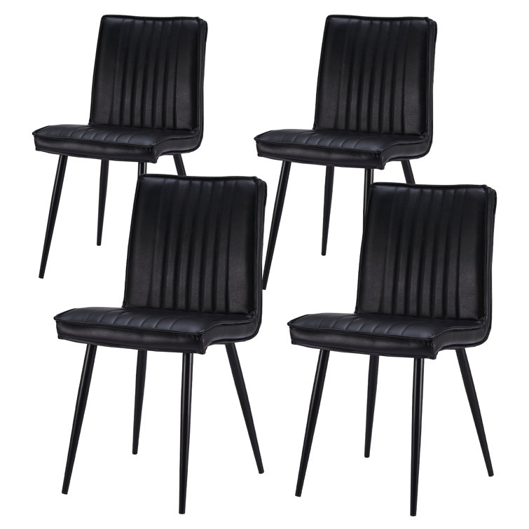 Black Faux Leather Upholstered Dining Side Chairs with Metal Legs, Set of 4