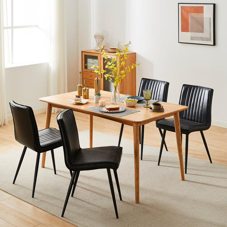 Black Faux Leather Upholstered Dining Side Chairs with Metal Legs, Set of 4