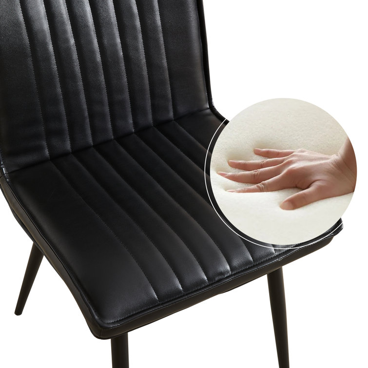 Black Faux Leather Upholstered Dining Side Chairs with Metal Legs, Set of 4