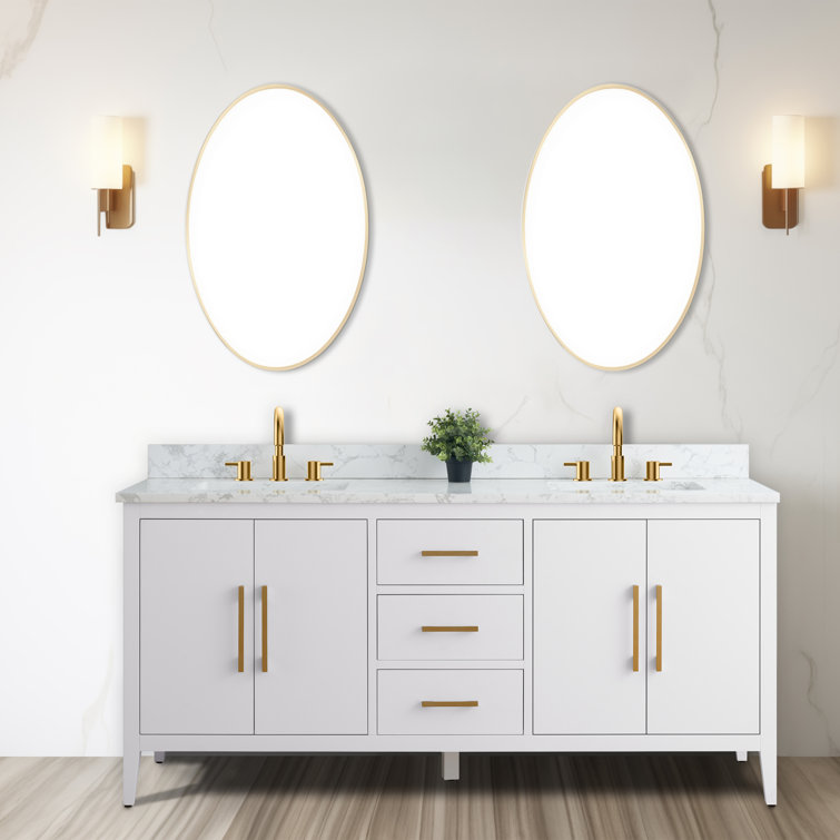 72'' White Poplar Double Sink Bathroom Vanity with Marble Top