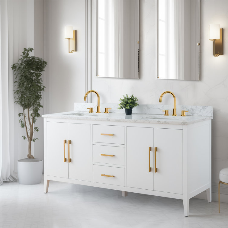 72'' White Poplar Double Sink Bathroom Vanity with Marble Top