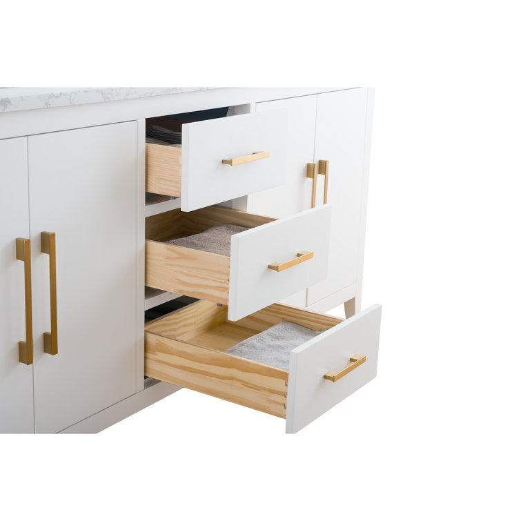 72'' White Poplar Double Sink Bathroom Vanity with Marble Top
