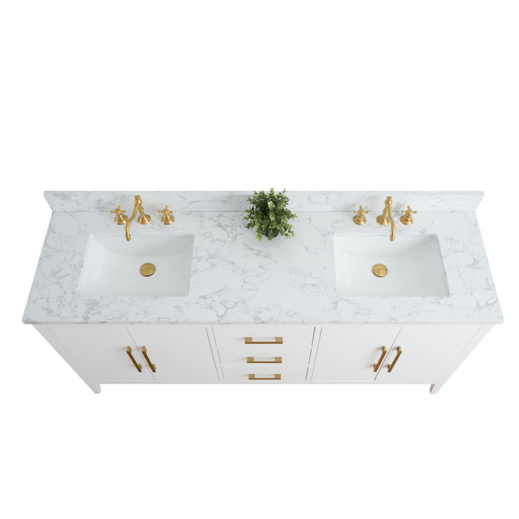 72'' White Poplar Double Sink Bathroom Vanity with Marble Top