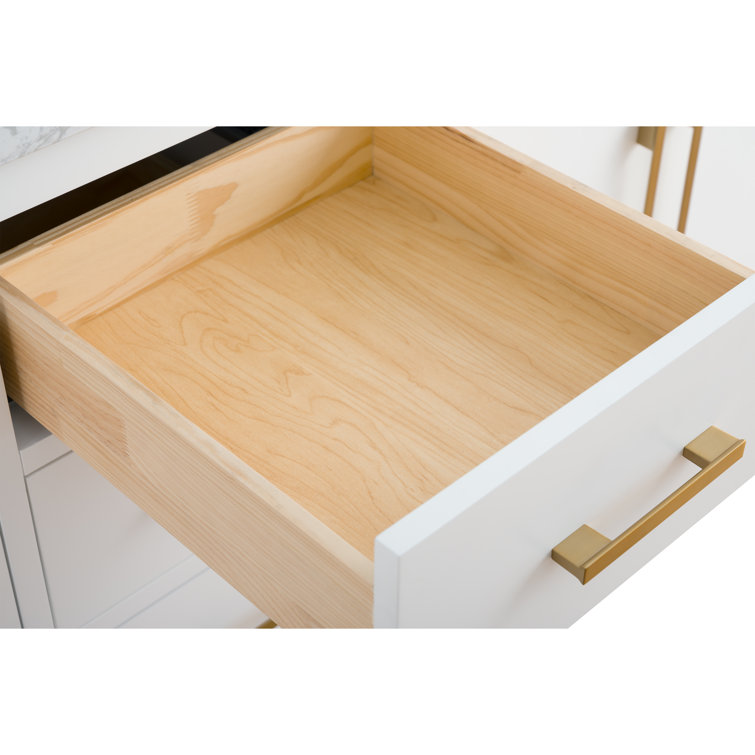 72'' White Poplar Double Sink Bathroom Vanity with Marble Top