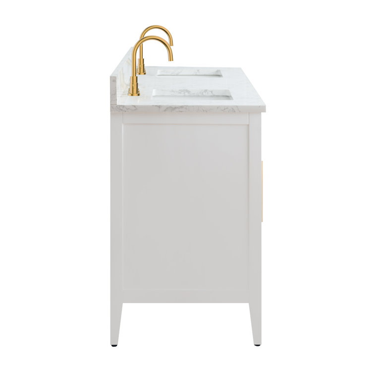 72'' White Poplar Double Sink Bathroom Vanity with Marble Top