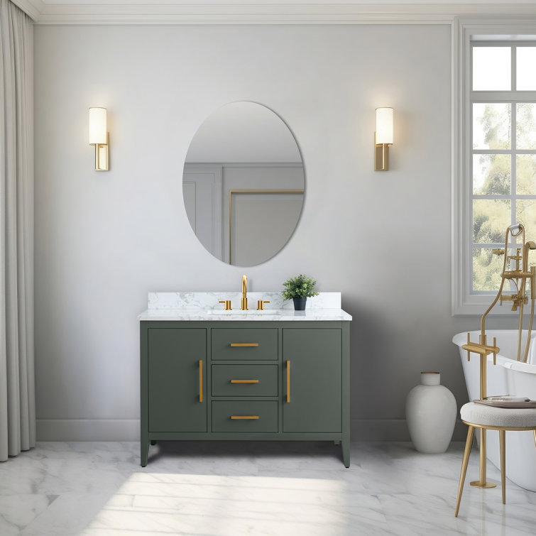 48'' Vintage Green Single Bathroom Vanity with Marble Top