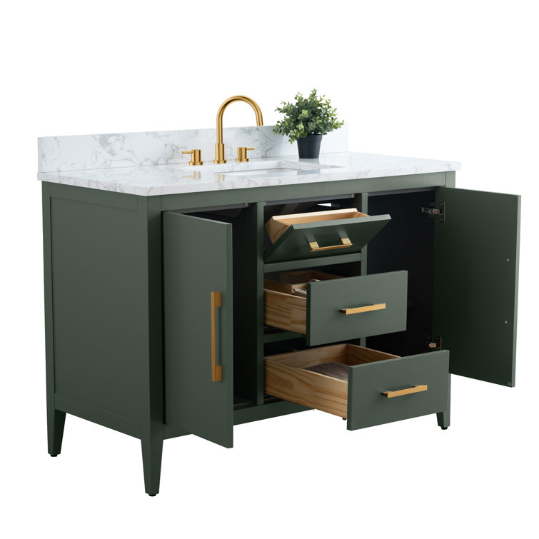 48'' Vintage Green Single Bathroom Vanity with Marble Top