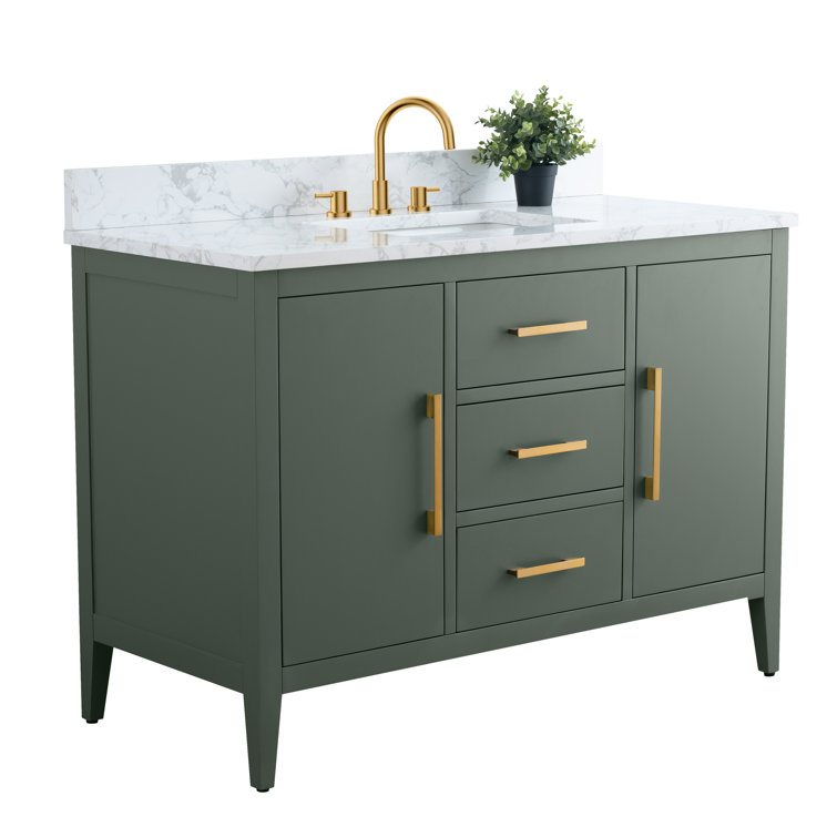 48'' Vintage Green Single Bathroom Vanity with Marble Top