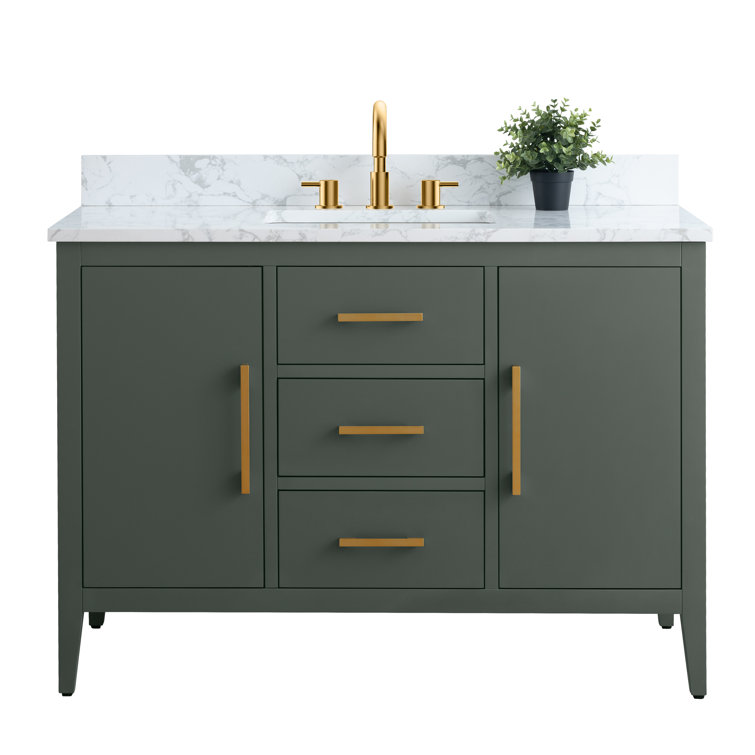 48'' Vintage Green Single Bathroom Vanity with Marble Top