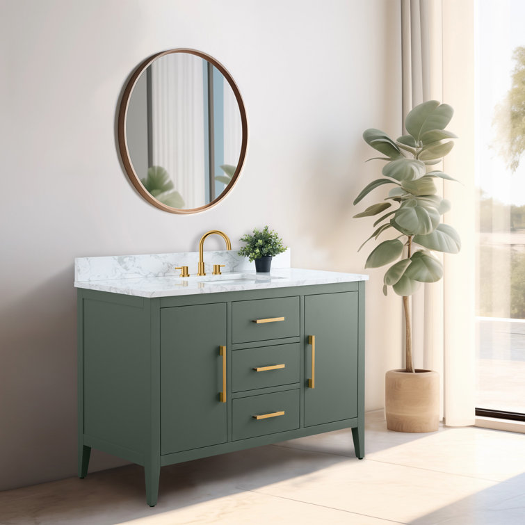 48'' Vintage Green Single Bathroom Vanity with Marble Top