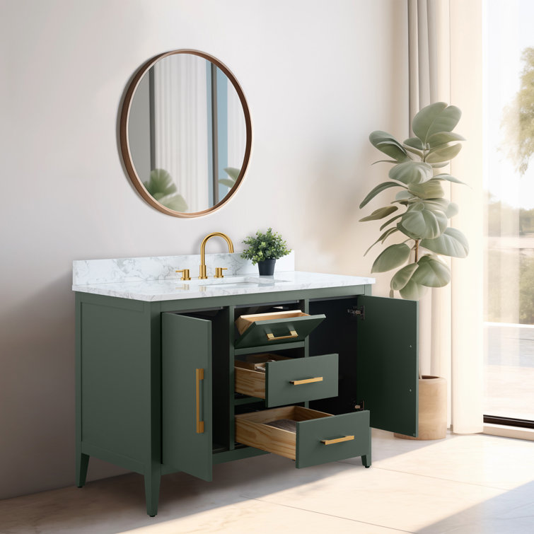 48'' Vintage Green Single Bathroom Vanity with Marble Top
