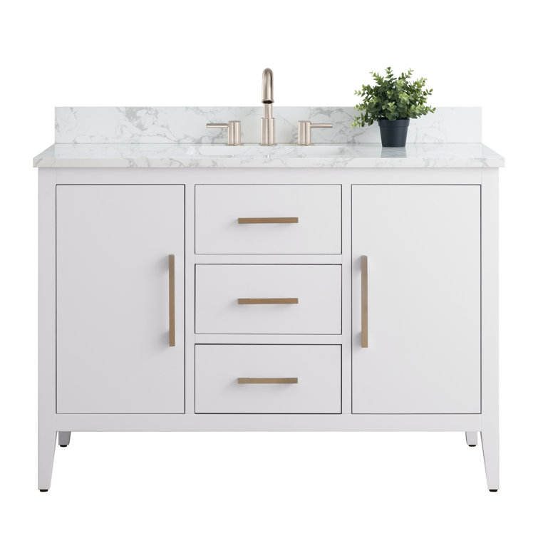 48'' White Single Bathroom Vanity with Engineered Marble Top
