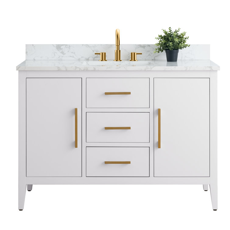 White 48'' Single Bathroom Vanity with Engineered Marble Top