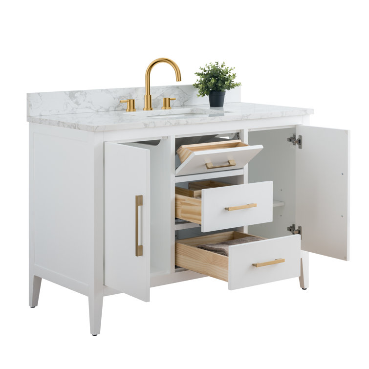 White 48'' Single Bathroom Vanity with Engineered Marble Top