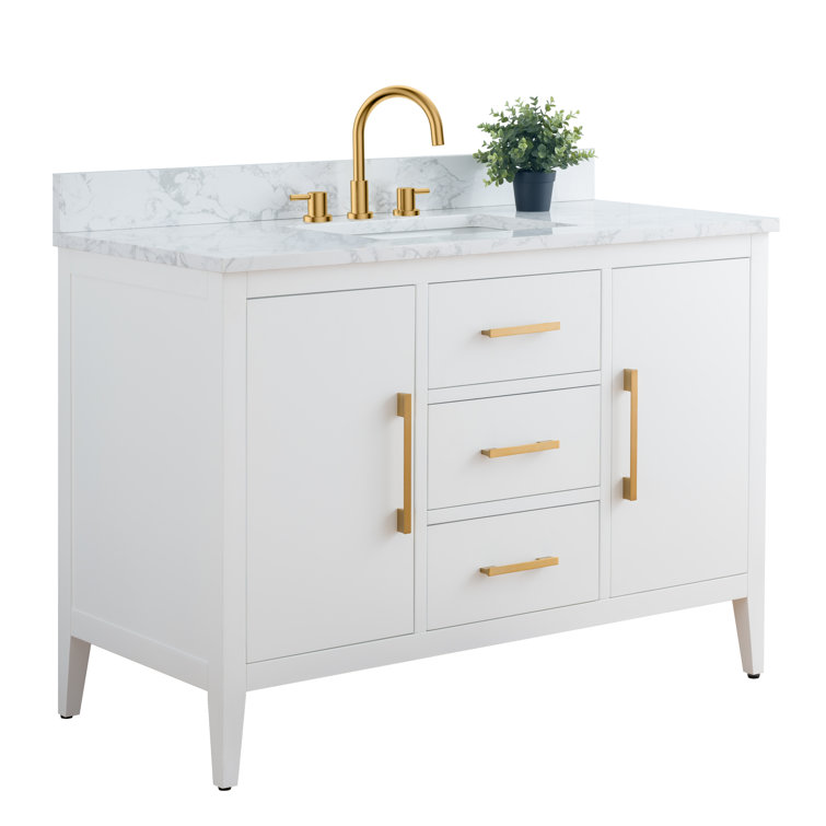 White 48'' Single Bathroom Vanity with Engineered Marble Top